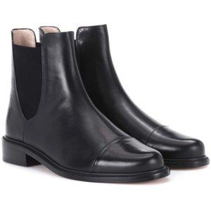 Stuart Weitzman Charlene Bronson Leather Chelsea Boots with Beige Stitching